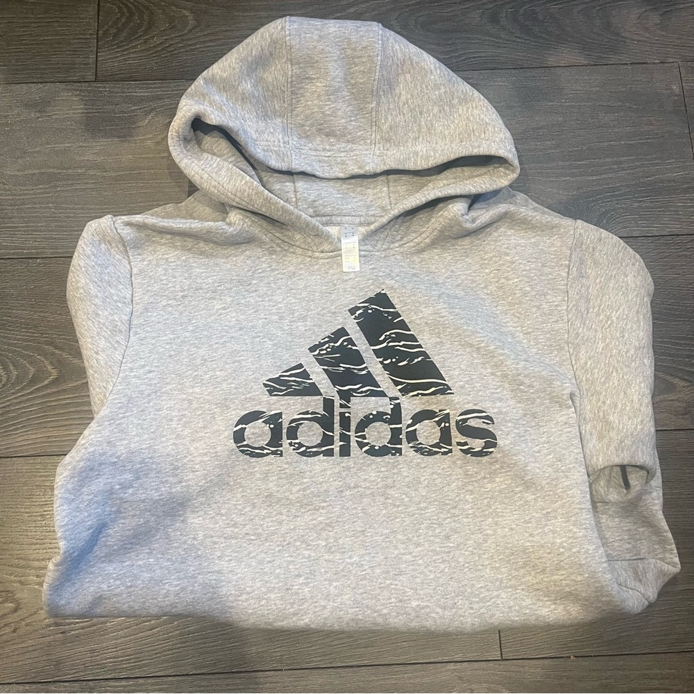 Adidas Heather Gray Hoodie with Black Logo